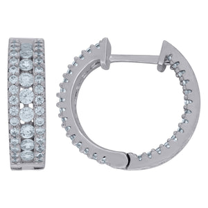 925 Sterling Silver Womens Cubic Zirconia Triple Row Huggie Hoop Earrings