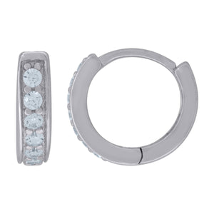 925 Sterling Silver Womens Cubic Zirconia Single Row Huggie Hoop Earrings