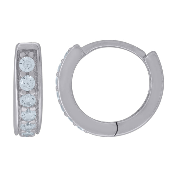 925 Sterling Silver Womens Cubic Zirconia Single Row Huggie Hoop Earrings
