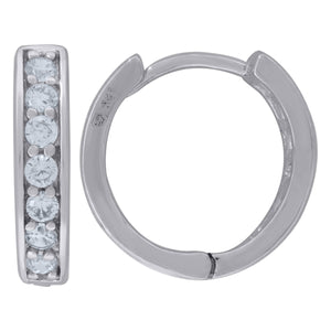 925 Sterling Silver Womens Cubic Zirconia Single Row Huggie Hoop Earrings