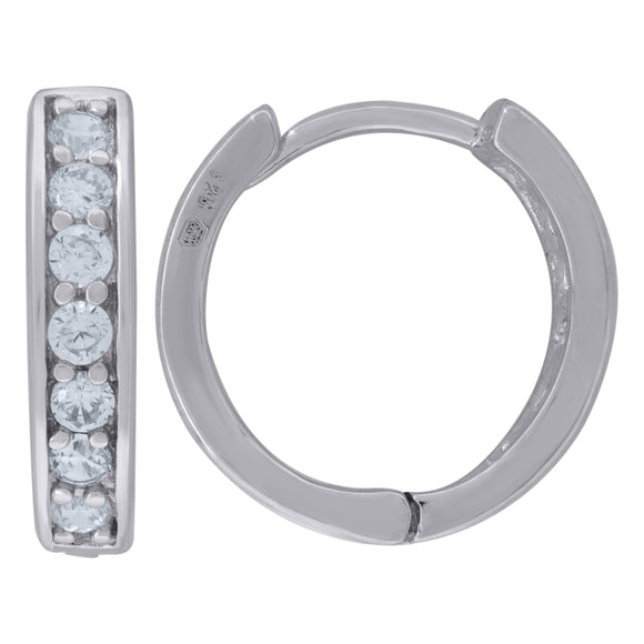 925 Sterling Silver Womens Cubic Zirconia Single Row Huggie Hoop Earrings