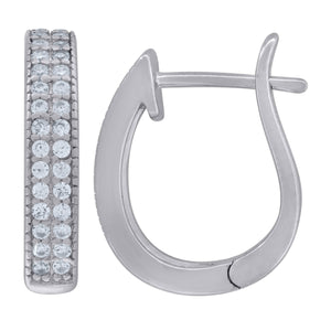 925 Sterling Silver Womens Cubic Zirconia Double Row Huggie Hoop Earrings
