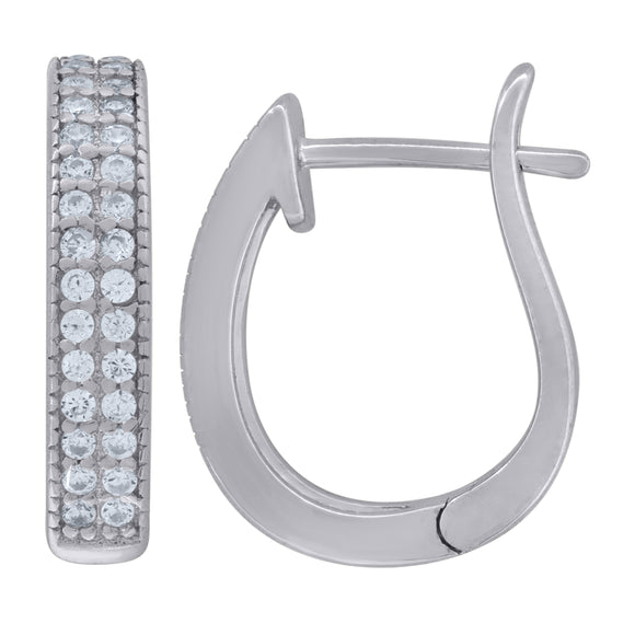 925 Sterling Silver Womens Cubic Zirconia Double Row Huggie Hoop Earrings