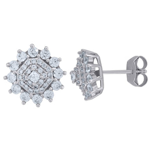 925 Sterling Silver Womens Cubic Zirconia Flower Motif Stud Earrings
