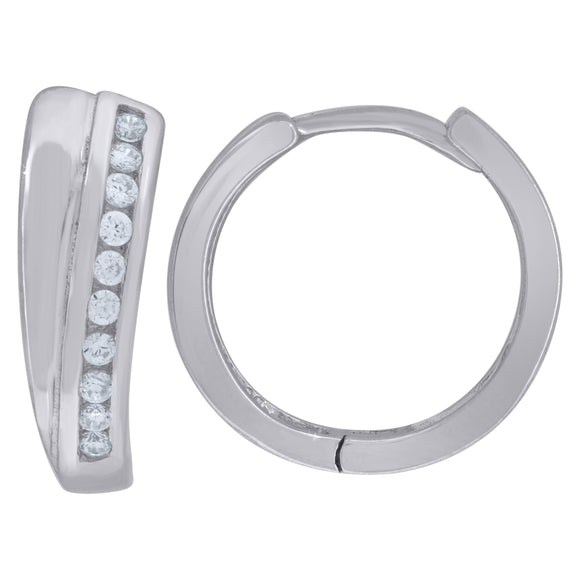 925 Sterling Silver Womens Cubic Zirconia Single Row Huggie Hoop Earrings