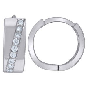 925 Sterling Silver Womens Cubic Zirconia Single Row Huggie Hoop Earrings