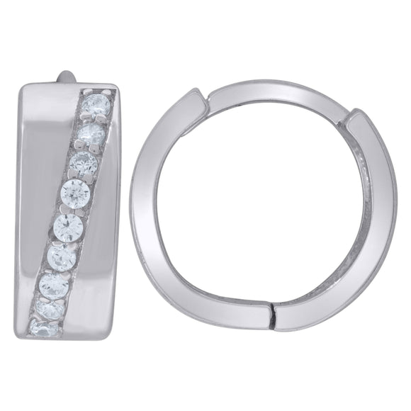 925 Sterling Silver Womens Cubic Zirconia Single Row Huggie Hoop Earrings