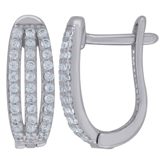 925 Sterling Silver Womens Cubic Zirconia Triple Row Huggie Hoop Earrings