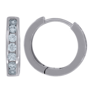 925 Sterling Silver Womens Cubic Zirconia Single Row Huggie Hoop Earrings