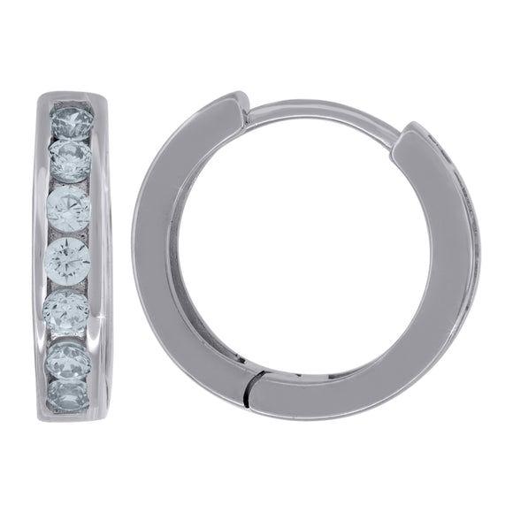 925 Sterling Silver Womens Cubic Zirconia Single Row Huggie Hoop Earrings