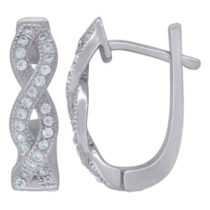 925 Sterling Silver Womens Cubic Zirconia Infinity Huggie Hoop Earrings