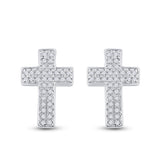 10kt White Gold Womens Round Diamond Cross Earrings 1/5 Cttw