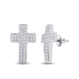 10kt White Gold Womens Round Diamond Cross Earrings 1/5 Cttw