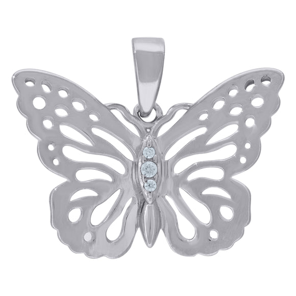 925 Sterling Silver Womens Cubic Zirconia Butterfly Charm Pendant