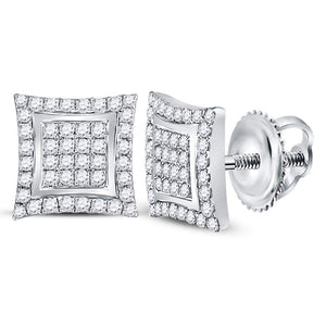 Sterling Silver Mens Round Diamond Square Kite Cluster Earrings 1/2 Cttw