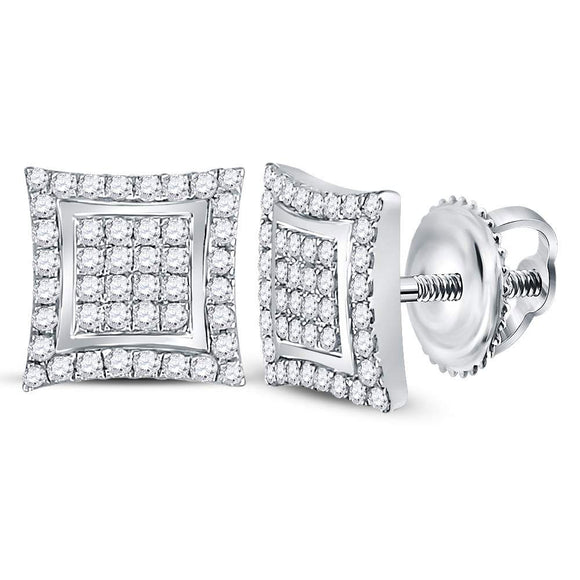 Sterling Silver Mens Round Diamond Square Kite Cluster Earrings 1/2 Cttw