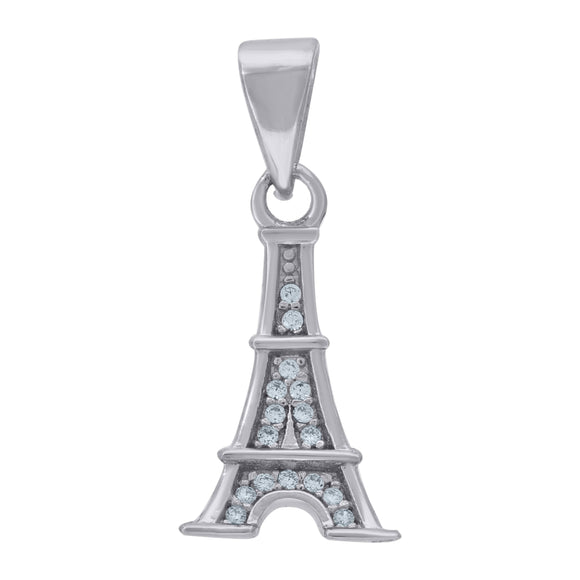 925 Sterling Silver Unisex Cubic Zirconia Eiffel Tower Charm Pendant