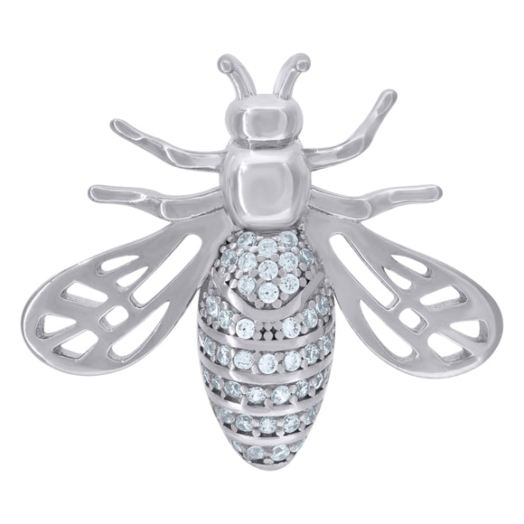 925 Sterling Silver Mens Cubic Zirconia Bee Charm Pendant