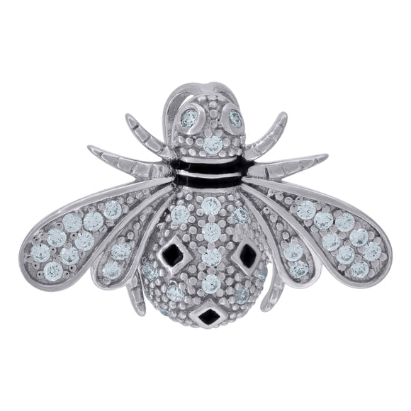 925 Sterling Silver Mens Cubic Zirconia Bee Charm Pendant