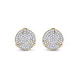 Yellow-tone Sterling Silver Mens Round Diamond 3D Disk Circle Earrings 1/4 Cttw