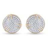 10kt Yellow Gold Mens Round Diamond Cluster Earrings 1/2 Cttw