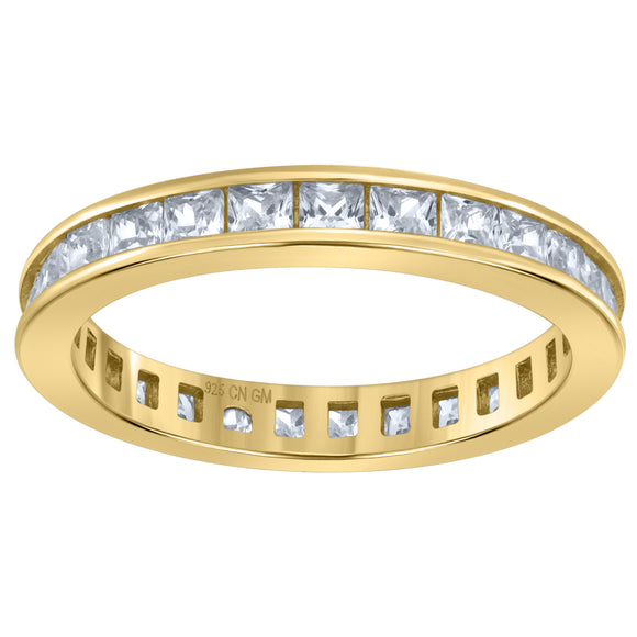 925 Sterling Silver Yellow-Tone Womens Cubic Zirconia 3mm Stackable Band Ring Size 6
