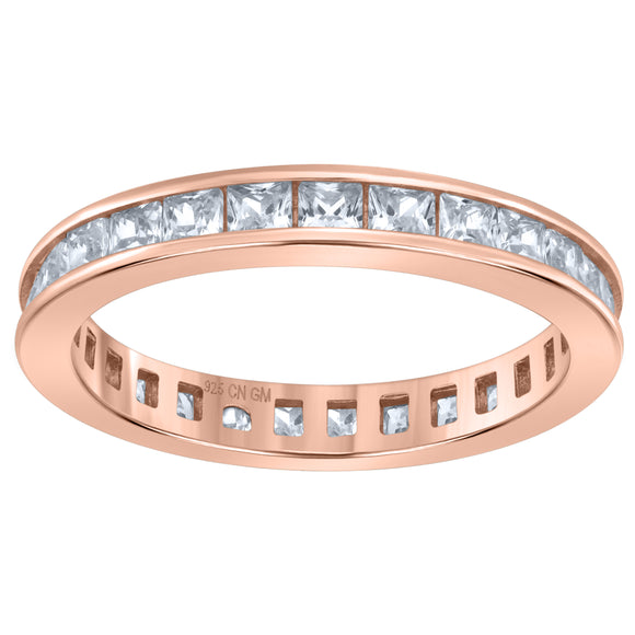 925 Sterling Silver Rose-Tone Womens Cubic Zirconia 3mm Stackable Band Ring Size 6