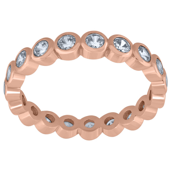 925 Sterling Silver Rose-Tone Womens Cubic Zirconia 3.5mm Stackable Band Ring Size 9
