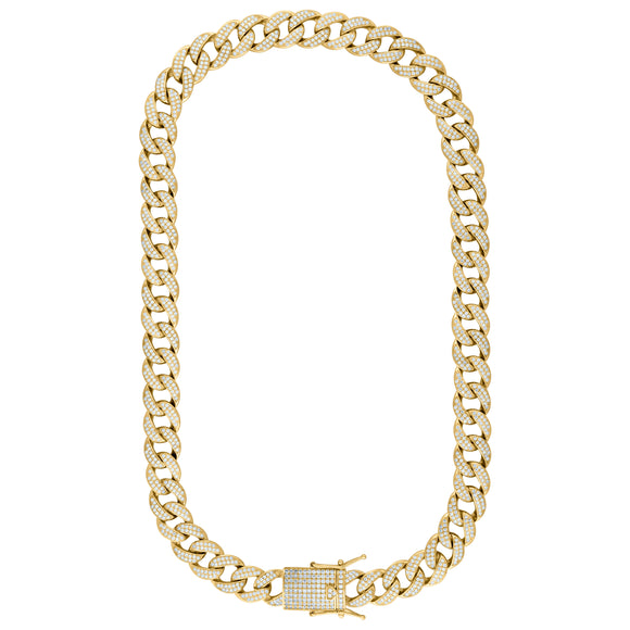 925 Sterling Silver Yellow-Tone Unisex Cubic Zirconia Iced Miami Cuban 14mm Necklace Size 20 Inches