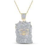 Yellow-tone Sterling Silver Mens Round Diamond Jesus Face Charm Pendant 1-3/4 Cttw