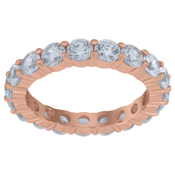 925 Sterling Silver Rose-Tone Womens Cubic Zirconia 3.5mm Stackable Band Ring Size 6