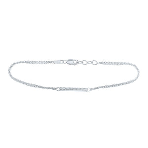 Sterling Silver Womens Round Diamond Single Row Bar Fashion Bracelet 1/20 Cttw