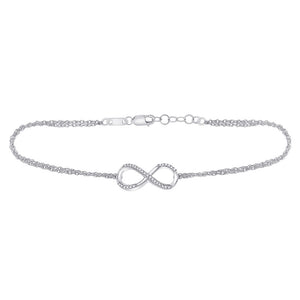 10kt White Gold Womens Round Diamond Infinity Bracelet 1/10 Cttw