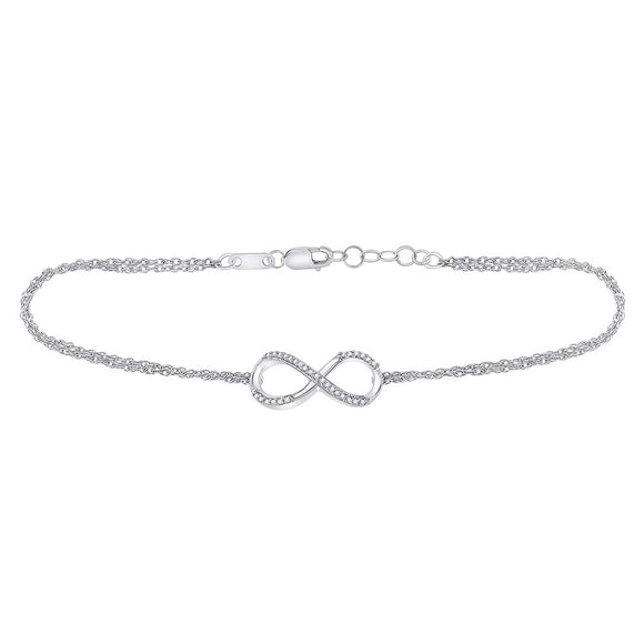 10kt White Gold Womens Round Diamond Infinity Bracelet 1/10 Cttw