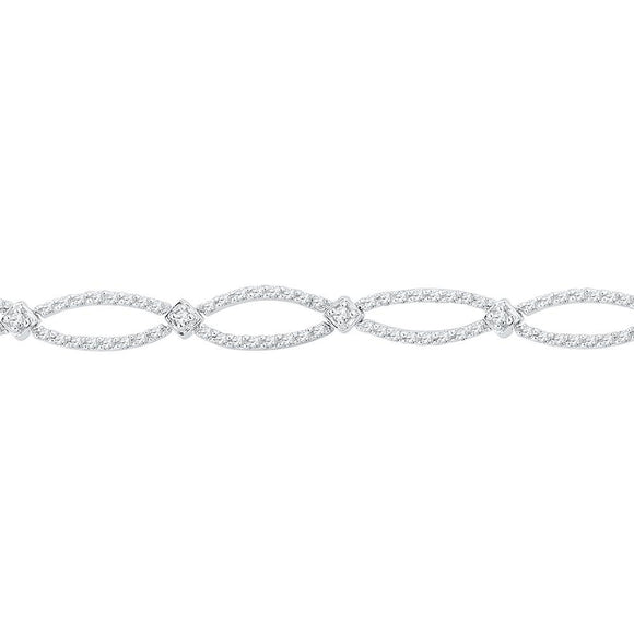 10kt White Gold Womens Round Diamond Link Fashion Bracelet 1-1/2 Cttw