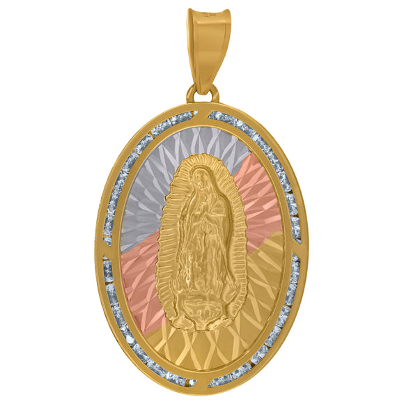 10kt Tri-color Gold Unisex Cubic Zirconia Diamond-cut Lady Of Guadalupe Religious Charm Pendant