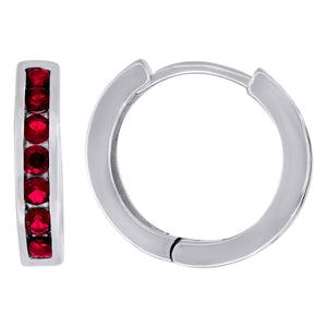925 Sterling Silver Womens Red Cubic Zirconia Single Row Huggie Hoop Earrings