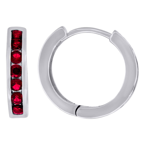 925 Sterling Silver Womens Red Cubic Zirconia Single Row Huggie Hoop Earrings