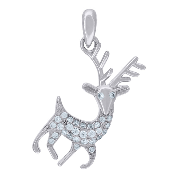 925 Sterling Silver Womens Cubic Zirconia Deer Charm Pendant