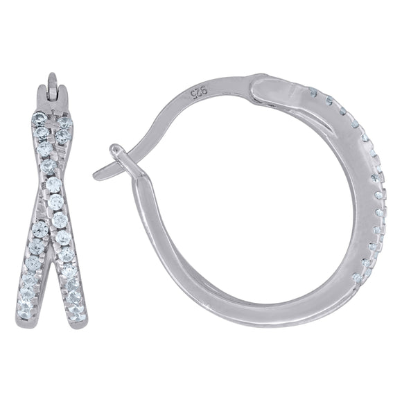 925 Sterling Silver Womens Cubic Zirconia Double Row Huggie Hoop Earrings