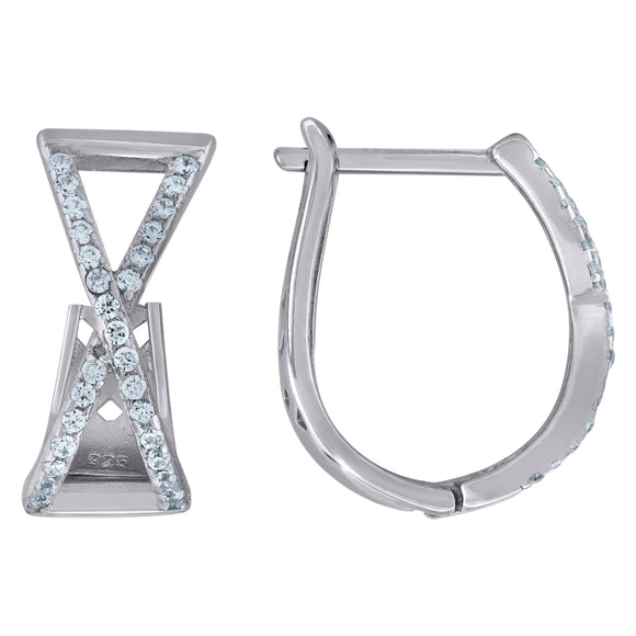 925 Sterling Silver Womens Cubic Zirconia Double Row Huggie Hoop Earrings