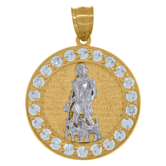 10kt Two-tone Gold Unisex Cubic-zirconia Textured Saint Lazarus Religious Charm Pendant
