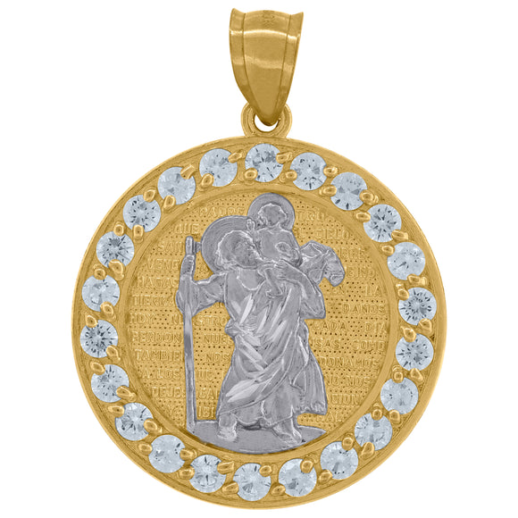 10kt Yellow Gold Unisex Cubic Zirconia Cubic-zirconia Saint Christopher Religious Round Medal Pendant