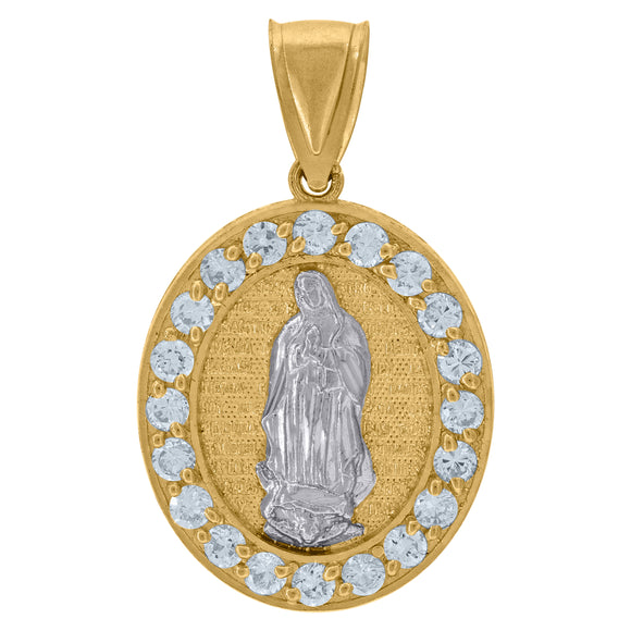 10kt Yellow Gold Unisex Cubic Zirconia Cubic-zirconia Lady Of Guadalupe Religious Oval Medal Pendant