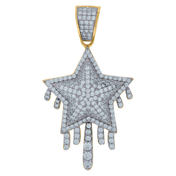 925 Sterling Silver Yellow-tone Mens Cubic Zirconia Star Dripping Charm Pendant