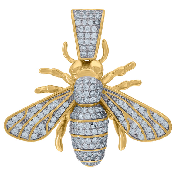 925 Sterling Silver Yellow-Tone Mens Cubic-Zirconia Bee Charm Pendant