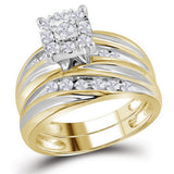 10kt Yellow Gold His Hers Round Diamond Cluster Matching Wedding Set 5/8 Cttw