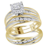 10kt Yellow Gold His Hers Round Diamond Cluster Matching Wedding Set 5/8 Cttw