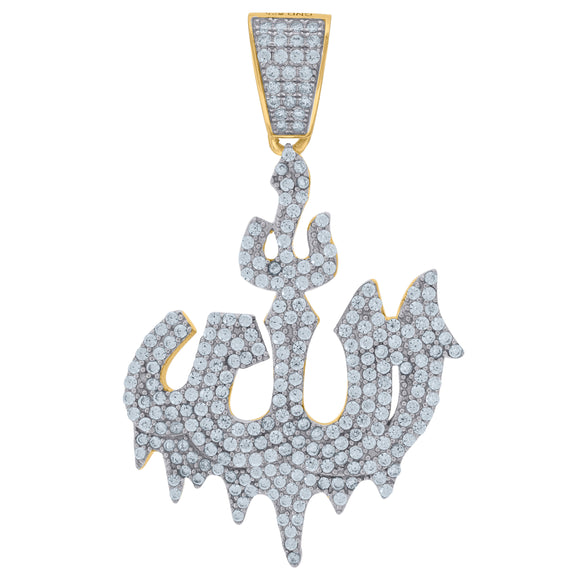 925 Sterling Silver Yellow-tone Unisex Cubic Zirconia Religious Allah Charm Pendant