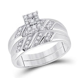10kt White Gold His Hers Round Diamond Cluster Matching Wedding Set 1/3 Cttw